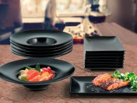 Farfurie din ceramica pentru paste 24 cm, negru - 5