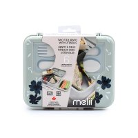 Cutie pentru pranz bento cu 2 nivele si tacamuri Melii flori albastre - 2