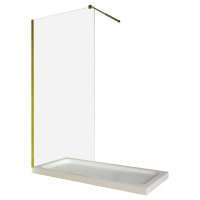 Perete dus walk-in din sticla nano 8 mm cu profil auriu si tija extensibila 90 x 200 cm - 1