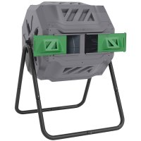 Compostor Rotativ Outsunny cu 2 Compartimente si 8 Ventilatii, 160L, 71x65x96 cm, Gri | Aosom Romania - 1