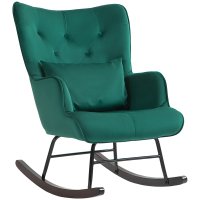 HOMCOM fotoliu balansoar verde din catifea, cu spatar inalt, perna si brate, 70x86x94 cm - 1