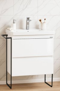 Baza frontala MDF cu Lavoar seria 286, 60 cm, alb, cu sertare si cadru metalic - 1