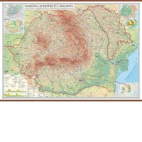 Harta Fizica si Administrativa a Romaniei si Republicii Moldova - 1400x1000 mm cu Sipci MDF - 1