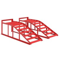 HOMCOM set de 2 rampe auto din otel antiderapante, rosii, pentru intretinerea si repararea vehiculelor - 1