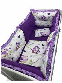 Set 6 protectii laterale pentru patut 120x60 cm Bufnite violet - 1