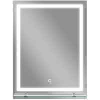 Oglinda kleankin pentru baie 60x80 cm cu iluminare LED, raft din sticla si intrerupator tactil Argintiu | Aosom Romania - 1