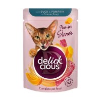 DELICKCIOUS Rață și Dovleac pentru Pisici, Hrană Umidă în Supă, 85g - 1