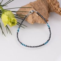 Bratara argint subtire din hematit argintiu inchis si turcoaz 1.5mm - 1