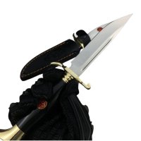 Cutit tactic de vanatoare, teaca din piele naturala, lama 440C, maner acrilic full tang, 26 cm, alb - 4