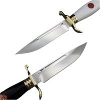 Cutit tactic de vanatoare, teaca din piele naturala, lama 440C, maner acrilic full tang, 26 cm, alb - 1