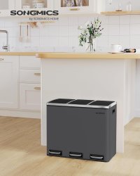 Cos de gunoi pentru reciclare cu 3 compartimente, 54L, capace soft close, pedale, otel, 61x32x56 cm, gri mat - 2