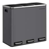 Cos de gunoi pentru reciclare cu 3 compartimente, 54L, capace soft close, pedale, otel, 61x32x56 cm, gri mat - 7