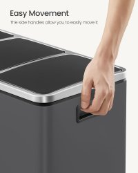 Cos de gunoi pentru reciclare cu 3 compartimente, 54L, capace soft close, pedale, otel, 61x32x56 cm, gri mat - 5
