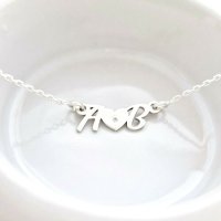 Lantisor - A noastra iubire - Inima cu Diamant natural si Initiale - Argint 925 - 1