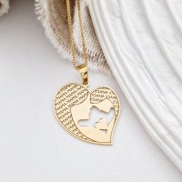 Lantisor Inima - Mama si Fiica - Bijuterie din Argint 925 Placata cu Aur de 18K - 1