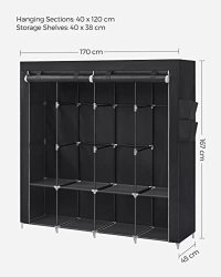 Dulap pentru haine, Songmics, Negru, 170x45x167 cm - 6
