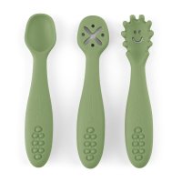 Set 3 Lingurite din Silicon Petite&Mars Take&Match pentru Bebei, Fara BPA, Diverse Forme, 6 luni+, Verde - 1