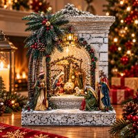 Decorațiune de Crăciun Premium Nașterea Domnului cu Iluminare și Efect de Ninsoare – 26 x 18 x 10 cm - 1