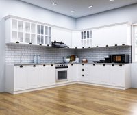Set de Bucatarie SQUARE COLT 300x250 cm, 15 Corpuri, Blat Termorezistent, Fronturi MDF, Alb Rustic - 1