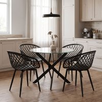 Set mobilier sufragerie modern 5 piese Ezra, Negru, 80x80x75 cm - 1