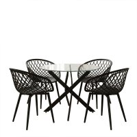 Set mobilier sufragerie modern 5 piese Ezra, Negru, 80x80x75 cm - 2