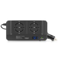 Invertor de Putere Sinusoidal Techstar®, 200W~400W, 12V la 220V – 2 Prize AC EU, 2 Porturi USB QC si 1 USB-C, cu Afisaj - 3