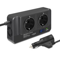 Invertor de Putere Sinusoidal Techstar®, 200W~400W, 12V la 220V – 2 Prize AC EU, 2 Porturi USB QC si 1 USB-C, cu Afisaj - 6