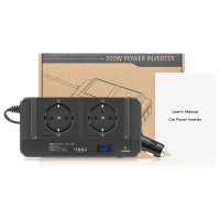 Invertor de Putere Sinusoidal Techstar®, 200W~400W, 12V la 220V – 2 Prize AC EU, 2 Porturi USB QC si 1 USB-C, cu Afisaj - 7