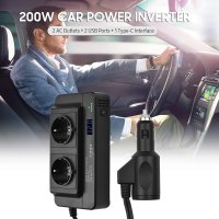 Invertor de Putere Sinusoidal Techstar®, 200W~400W, 12V la 220V – 2 Prize AC EU, 2 Porturi USB QC si 1 USB-C, cu Afisaj - 2
