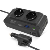 Invertor de Putere Sinusoidal Techstar®, 200W~400W, 12V la 220V – 2 Prize AC EU, 2 Porturi USB QC si 1 USB-C, cu Afisaj - 8
