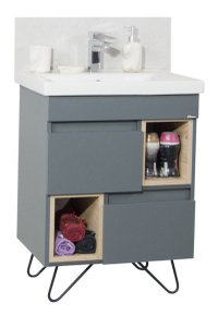Set Baza front MDF si Lavoar seria 760, cu picioare metalice, 60 cm, antracit + sonoma - 1