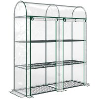 Sera Outsunny cu 3 Nivele si 2 Usi Rulante, Cadru din Otel si Husa din Plastic, Dimensiuni 143x46x164 cm - 1
