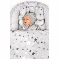 Set 3 piese New Baby Baby Nest cu paturica si pernuta WhiteGrey stars - 5
