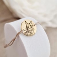 Bratara personalizata cu poza - Mereu aproape - Banut 15 mm - Argint 925 placat cu Aur Galben 18K - snur reglabil - 1