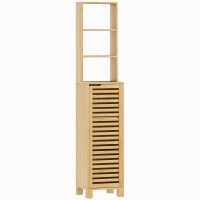 HOMCOM dulap inalt de baie din bambus, coloana ingusta cu 3 polite deschise, usa cu lamele si rafturi reglabile, 34 x 30 x 170 cm, natural - 1