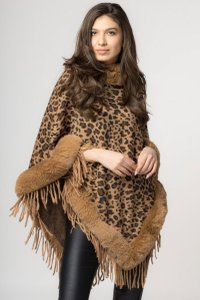 Poncho animal print camel, de oras, tivit cu blana - 1