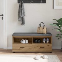 Banca de hol cu perna si 2 sertare, stejar artizanal, 100 x 38 x 46 cm - 4