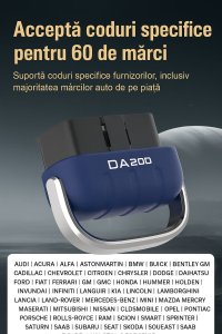 Tester Diagnoza Auto OBD2 Techstar DA200 cu Aplicatie AI, Resetare Coduri Eroare, Date in Timp Real, Compatibil - 6