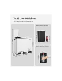 Cos pentru reciclare, 3 x 18L, Soft-Close, Alb, LTB54WT, 61 x 31 x 56 cm - 7