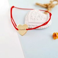 Bratara personalizata cu inima din aur galben 14K, 15 mm, cu snur reglabil - 1