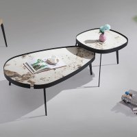 Set 2 Măsuțe de Cafea Moderne din Piatra Sinterizată cu Finisaj Lucios - 1