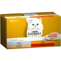 PURINA Gourmet Gold Mousse, 4 arome (Vita, Curcan, Ficat, Ton), pachet mixt, conserva hrana umeda pentru pisici, 85g x 4 - 2