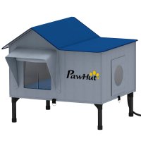 Cușcă încălzită pentru pisici PawHut - impermeabilă și confortabilă pentru exterior, 51 x 41 x 55 cm, Gri deschis - 1