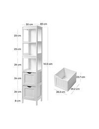 Dulap inalt pentru baie Vasagle BBC66WT, 30x30x141.5cm, Alb - 4