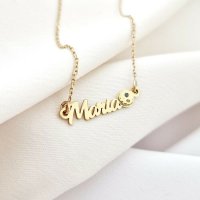 Lantisor personalizat cu Nume si Luna decorata cu diamant natural - Argint 925 placat cu Aur Galben 18K - 1