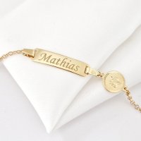 Bratara bebe - Placuta cu nume - Simbol ingeras si lantisor - Argint 925 placat cu Aur Galben 18K - 1