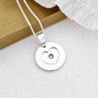 Lantisor cu pandantiv 2 banuti suprapusi - un banut cu mesaj ascuns si cristal Swarovski - un banut decupat - Argint 925 - 1