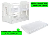 Patut cu sertar Klups Safari Giraffe alb + saltea 12 - 1
