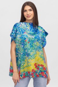 Bluza de vara poncho din matase cu imprimeu artistic - 1