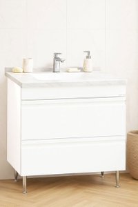 Baza frontala MDF cu Lavoar 886, 80 cm, alb, cu sertare si glisiere soft close - 1